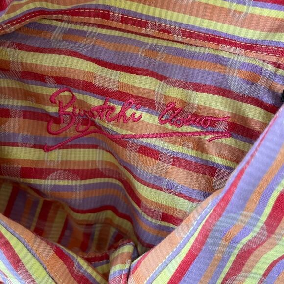 Bugatchi Uomo colorful 100% cotton button front striped shirt, size L - Picture 6 of 6